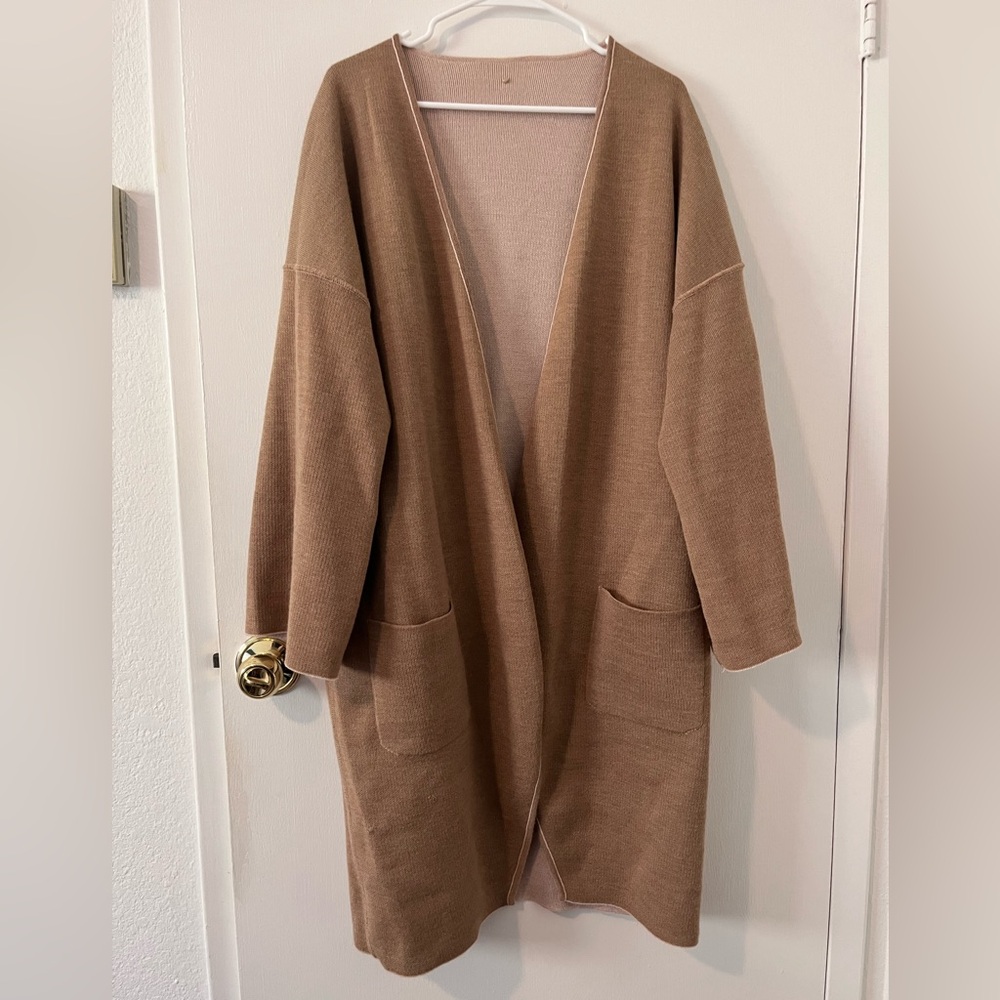 Cuyana Baby Alpaca Tan Sweater Longline Cardigan L/XL